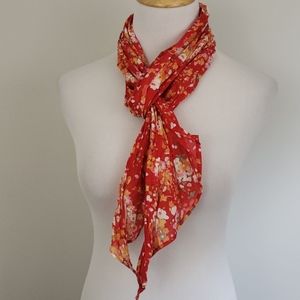 Thin red floral scarf